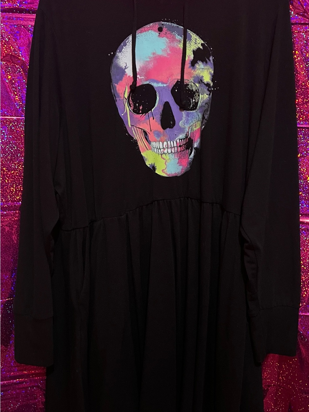 Torrid Black Hoodie Dress with Neon Multicolor Skull